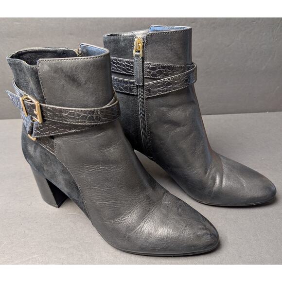 Talbots Black Simone Buckles Boots WOMENS SIZE 9.5M Orig$219 Ankle Zip 3" Heels - Picture 4 of 15